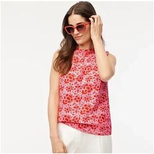 NWT J. Crew Printed Linen-Blend Ruffleneck Top Size S
